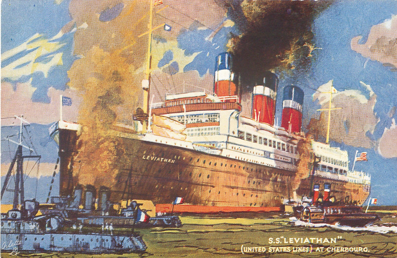 Illustrated SS Leviathan postcard