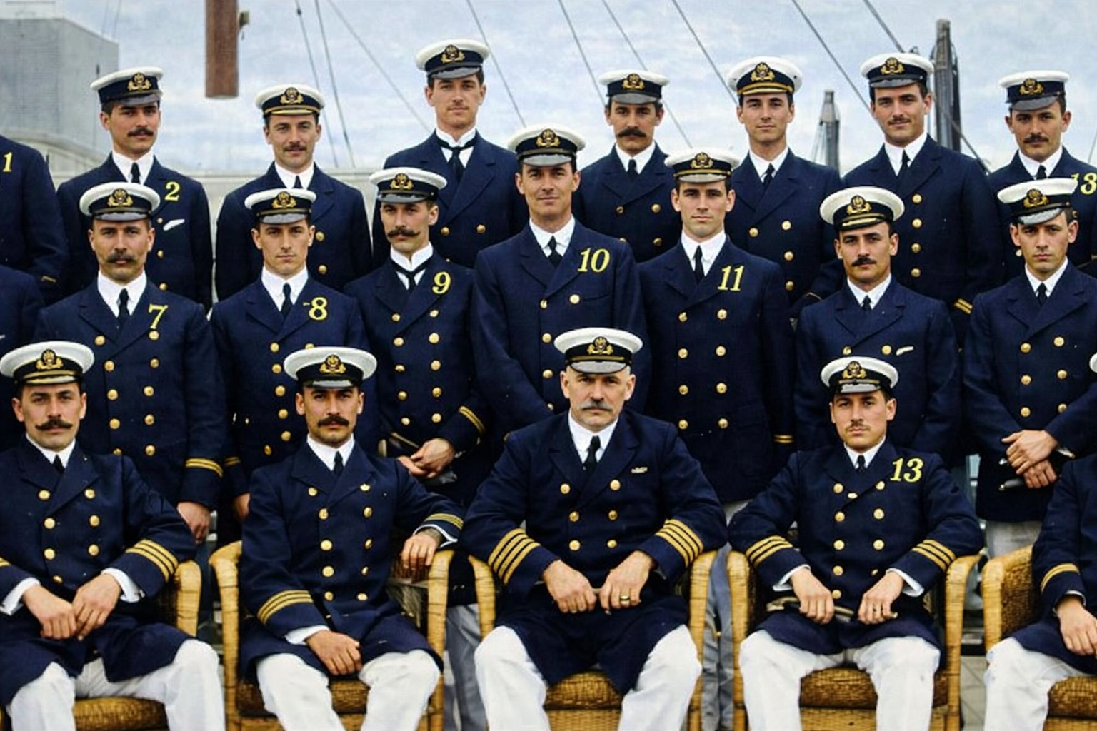 Ocean liner crew and operations representing peacetime and wartime roles