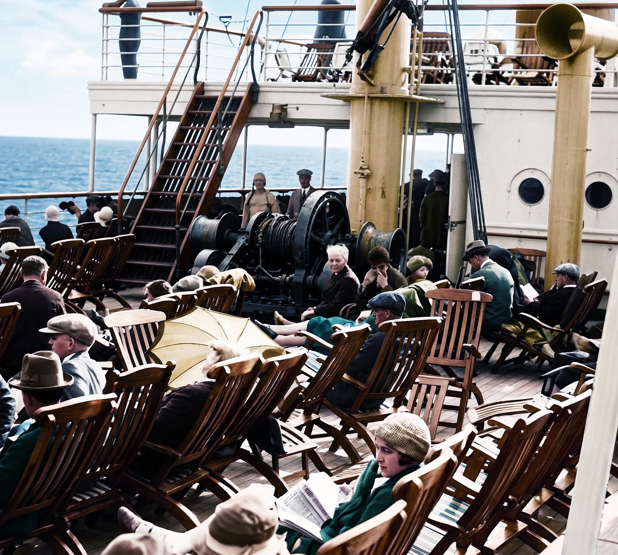 Passengers on deck aboard SS Leviathan during the crossing.