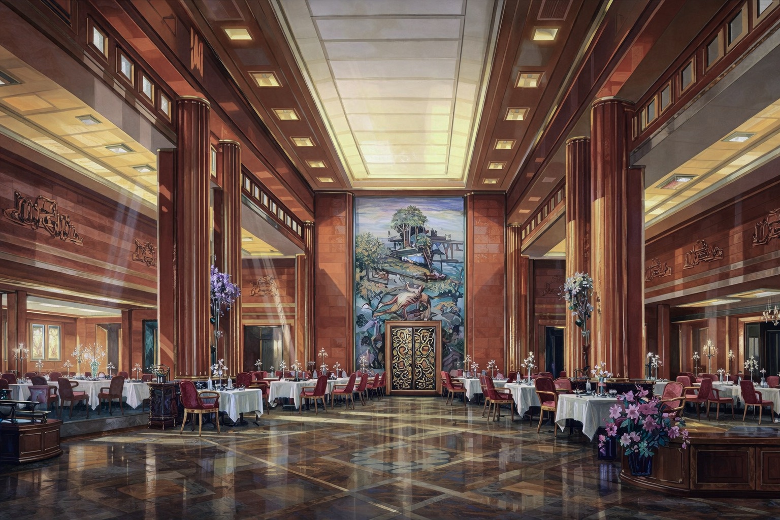 Main dining saloon aboard RMS Queen Mary