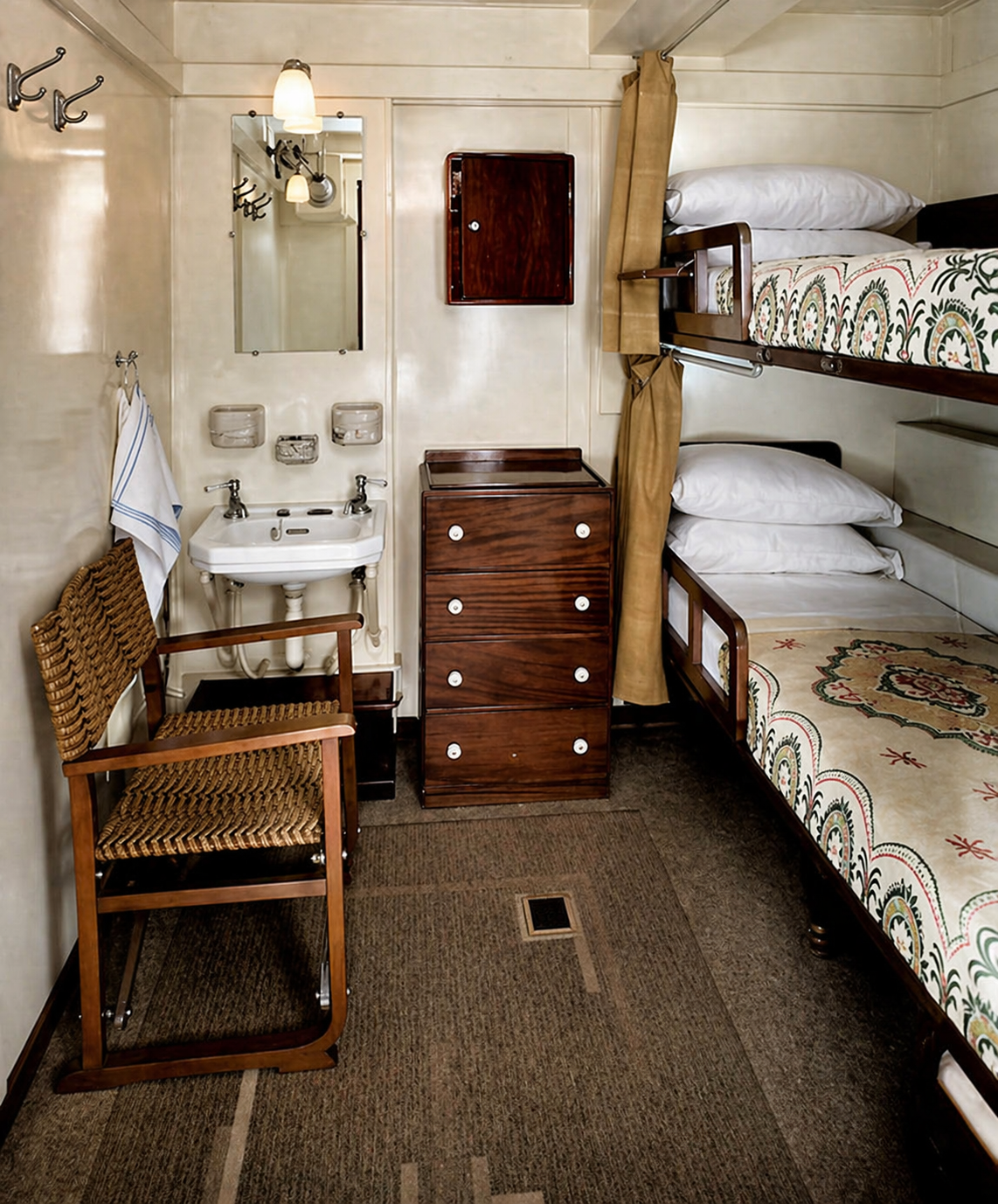 Cabin accommodation aboard RMS Queen Mary.