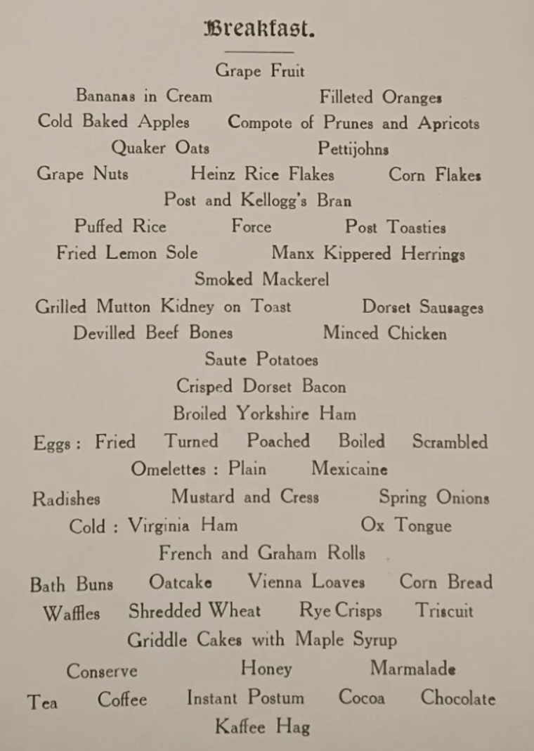 Detail reference: menu body listing breakfast items.