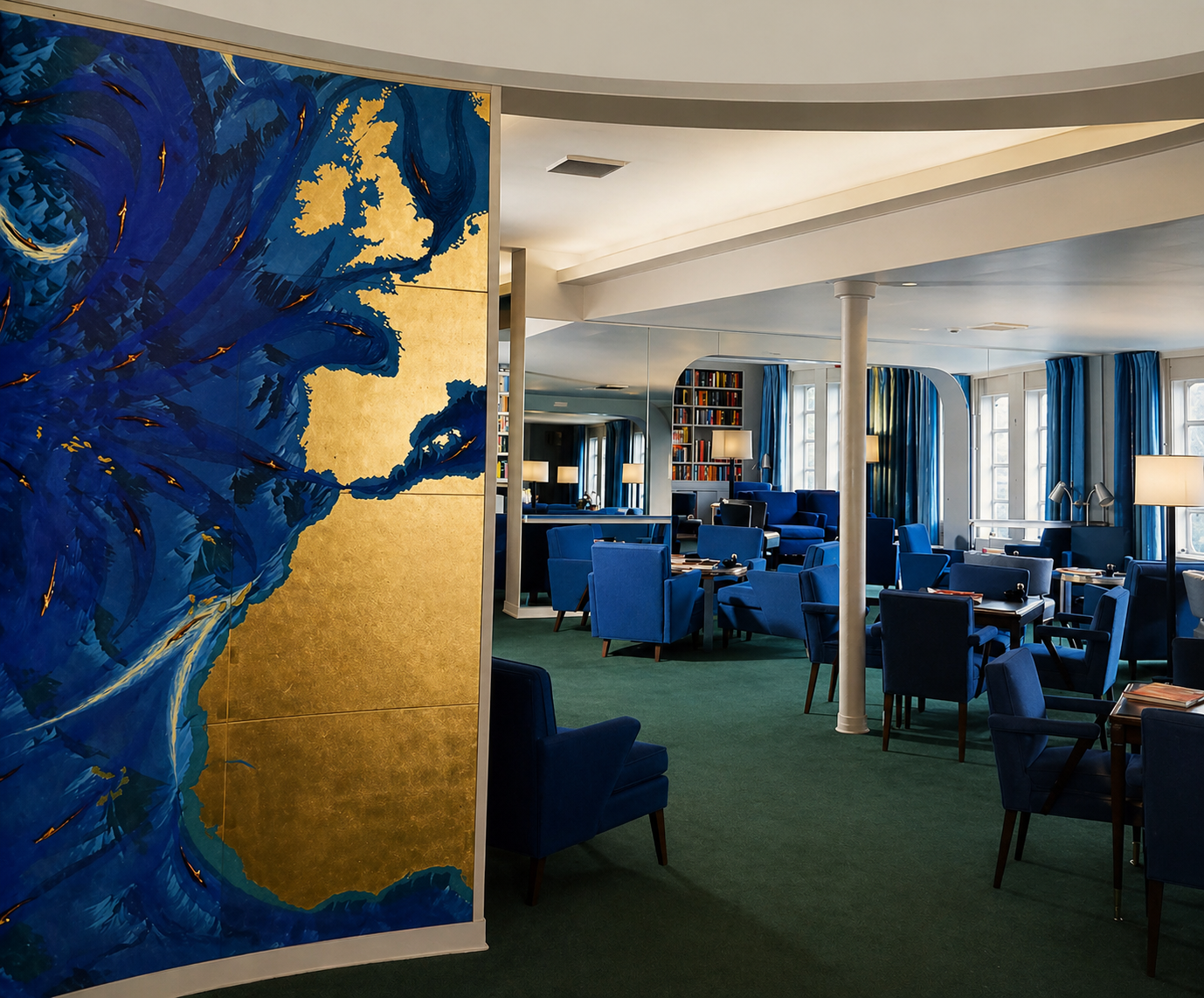 Public room aboard SS United States.