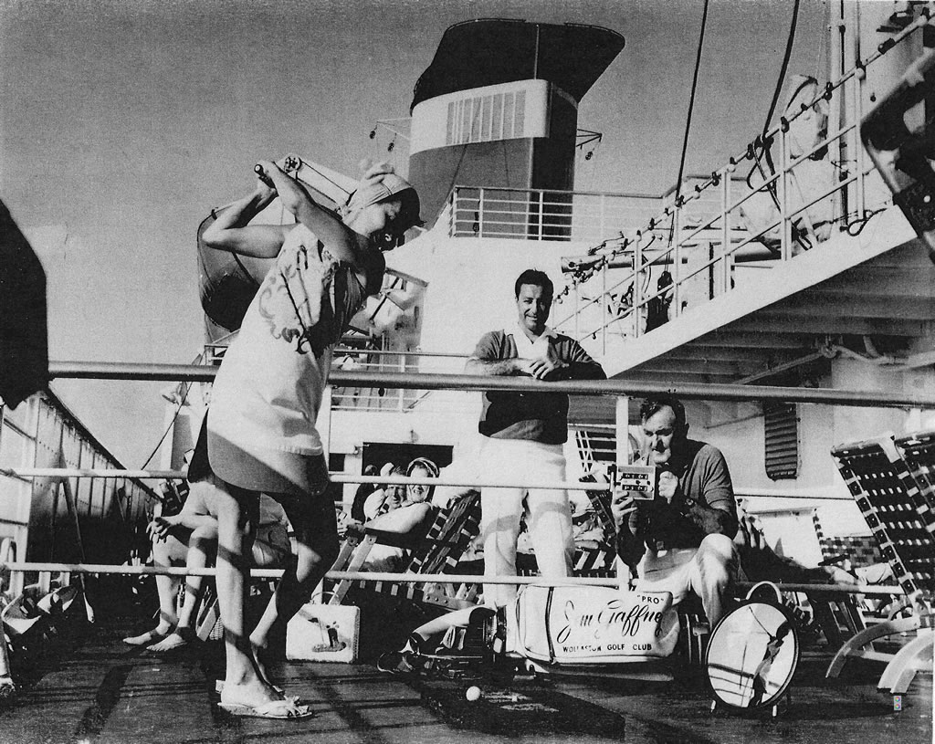 Passengers socializing aboard SS United States.
