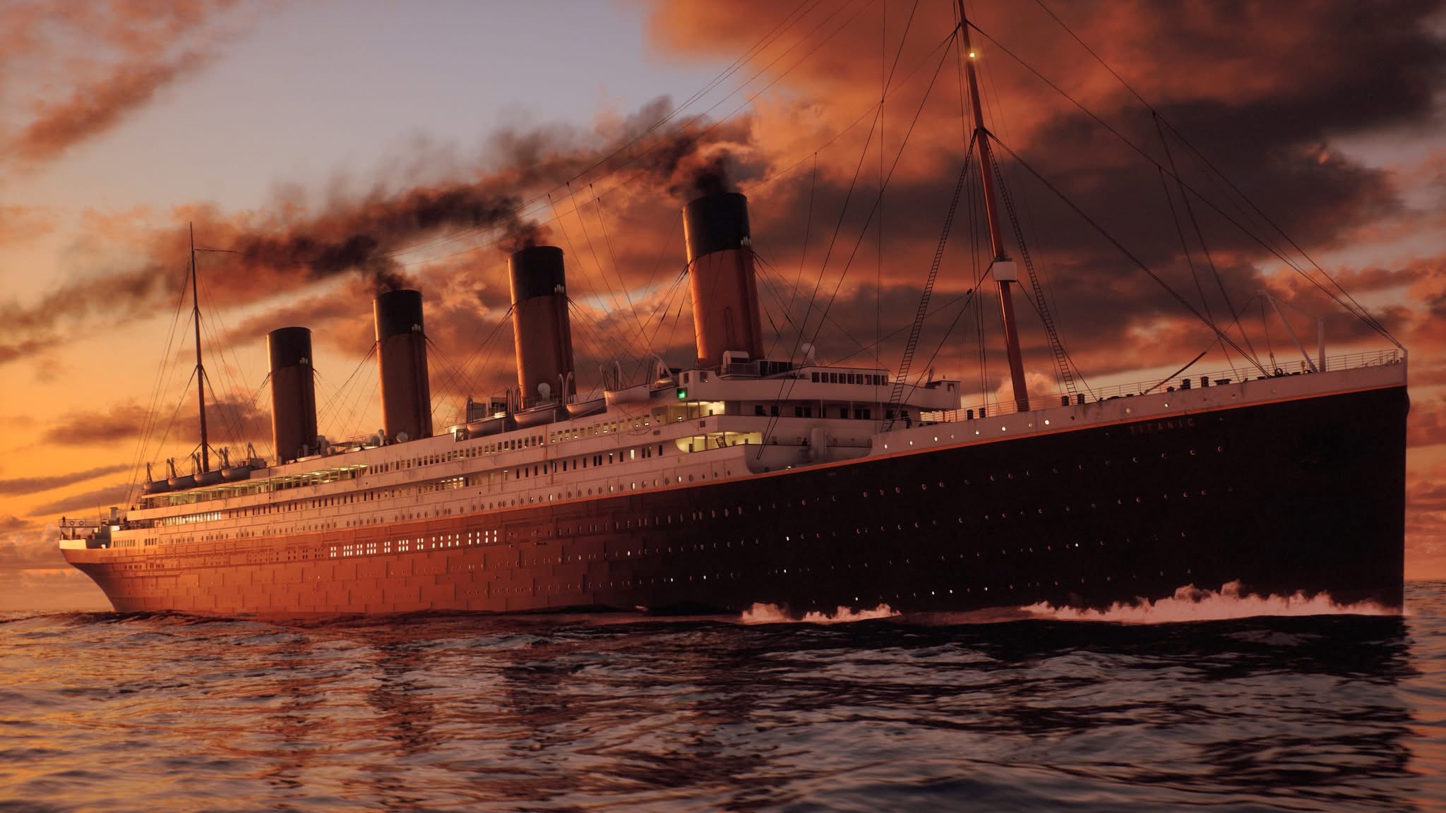 Titanic seen in a dramatic closing image at the end of the page.